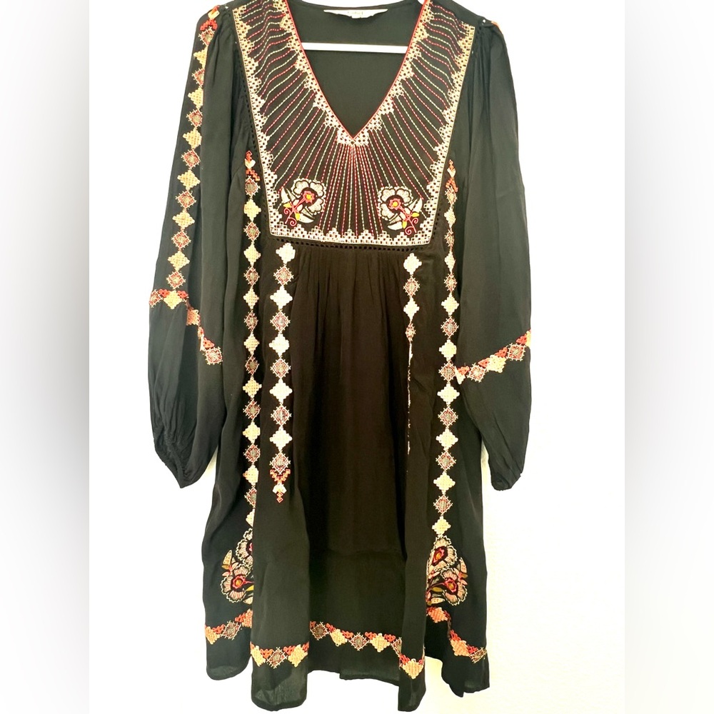 Boho Embroidered Black Dress